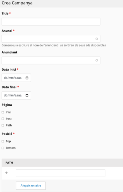 Formulari de creació d'una campanya.