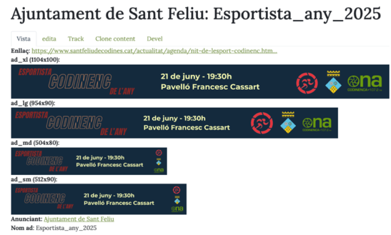 Anunci amb les diferents mides