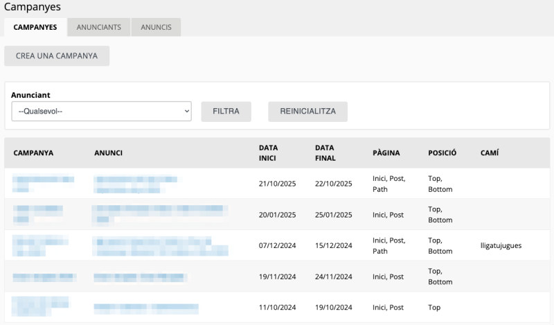 Llistat de les campanyes